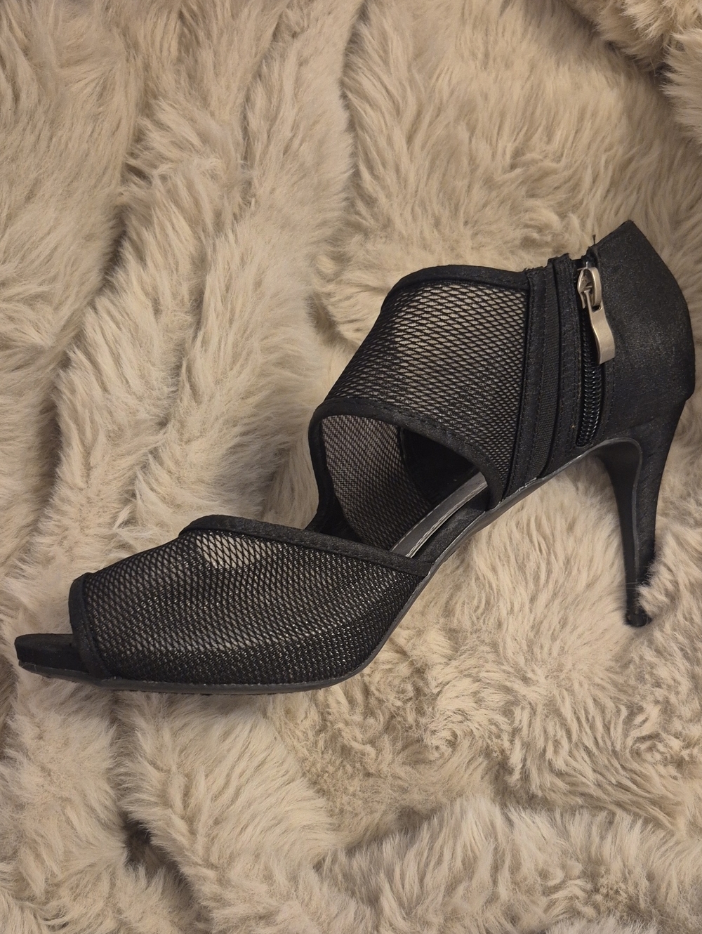Black Mesh Open-Toe Stiletto Heel 12W